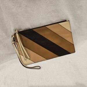 Lucky Brand Tan and Black Striped Clutch NWOT